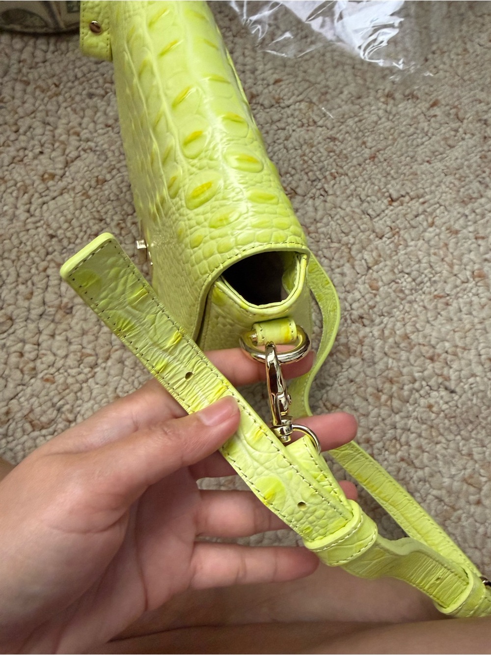 Brahmin Neon Yellow Croc-Embossed Crossbody Bag - Picture 2 of 3